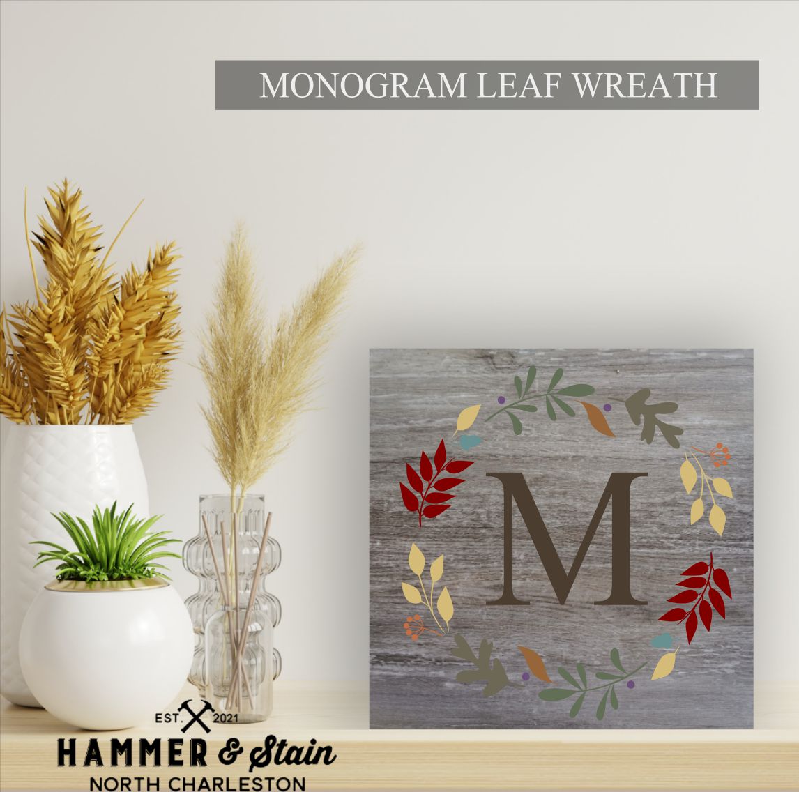 monogram leaf wreath